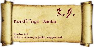 Korényi Janka névjegykártya